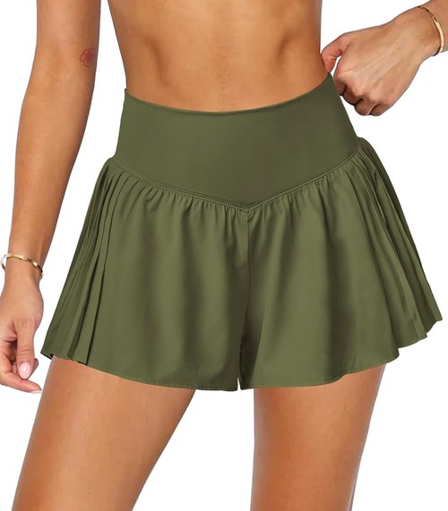 Hragc Athletic Running Shorts - Women's Flowy Butterfly Crossover Workout Skort with Pocket | Gym & Tennis