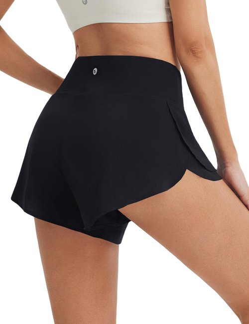 baleaf Women's 3" Athletic Shorts High Waist Running Workout Shorts with Liner Gym Sports Quick Dry Lightweight Black S