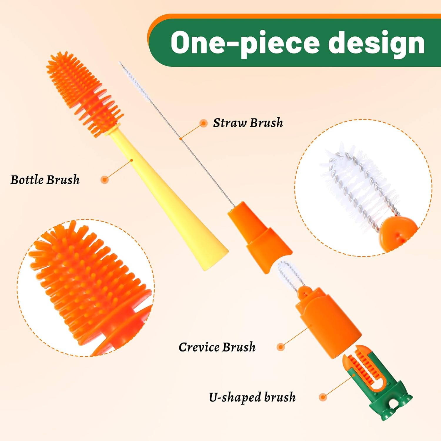 Skiennix 4-in-1 Silicone Bottle Brush - Integrated Design for Cleaning Sports, Baby & Water Bottles | 1 Pack
