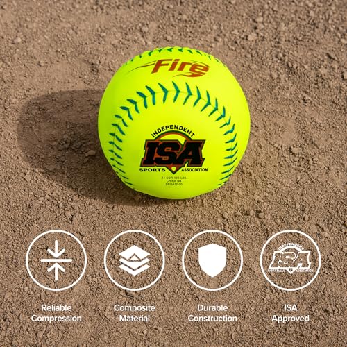 Baden ISA® Slowpitch Softballs 12 Inch Optic Yellow Synthetic Cover, Green Stitching