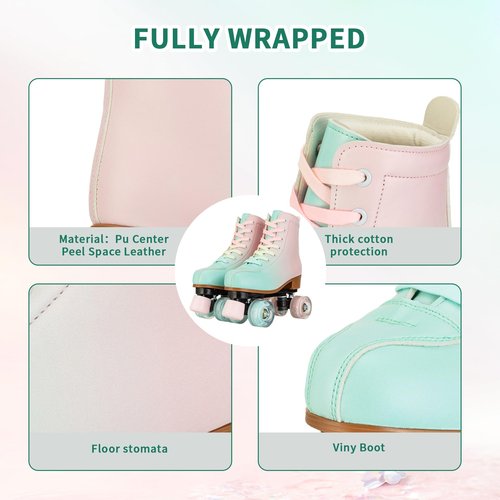 YYW Roller Skates for Girl Women Quad Roller Derby Skates High Top Double Row Light Up Roller Skates PU Skates Shoes for Kid Beginner Indoor Outdoor (37)