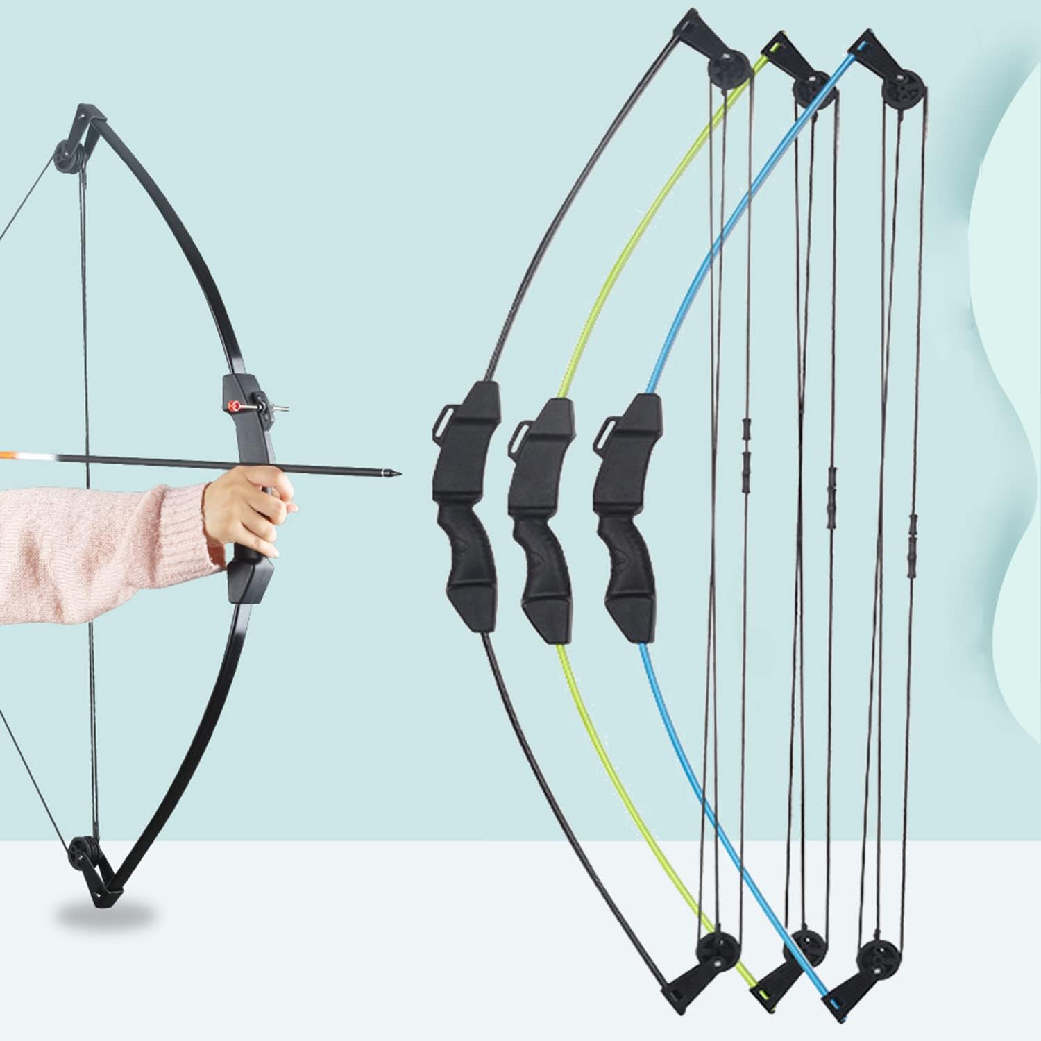SOPOGER Compound Bow and Arrow Set - Beginner Archery Kit for Youth & Teens | 15-18 LB Draw Weight, 8 Arrows, Target Paper & Arm Guard