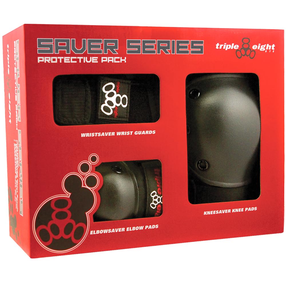 Triple Eight Saver Series Pad Set - Knee, Elbow & Wrist Protection - Medium, Black