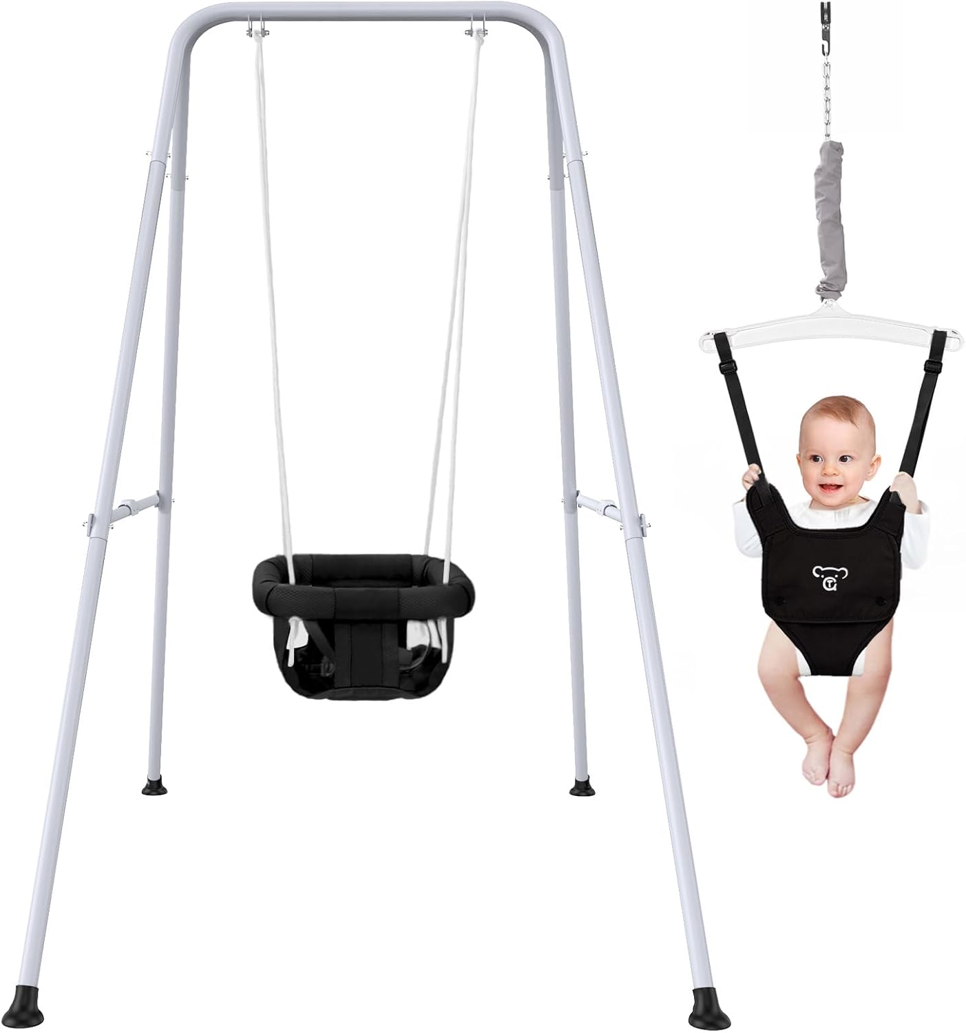 2-in-1 Baby Jumper by [Brand Name] - Versatile Indoor/Outdoor Use, Foldable Stand, Black