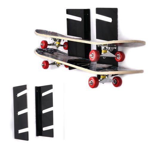 HHUXIUE Wall-Mounted Skateboard Mount - Space-Saving Horizontal Display Rack for Secure Skateboard Storage & Decoration (3 Layers Black)