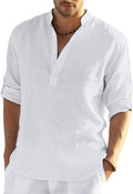 Skiennix Men's Cotton Henley Shirt - Half Sleeve Stand Collar Casual Tee for Summer | Loose Fit, Solid Color
