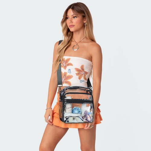 LATMAP Clear Stadium Bag - 12x6x12 Clear Purse with 3-Zipper Pockets | Crossbody Handbag for Events