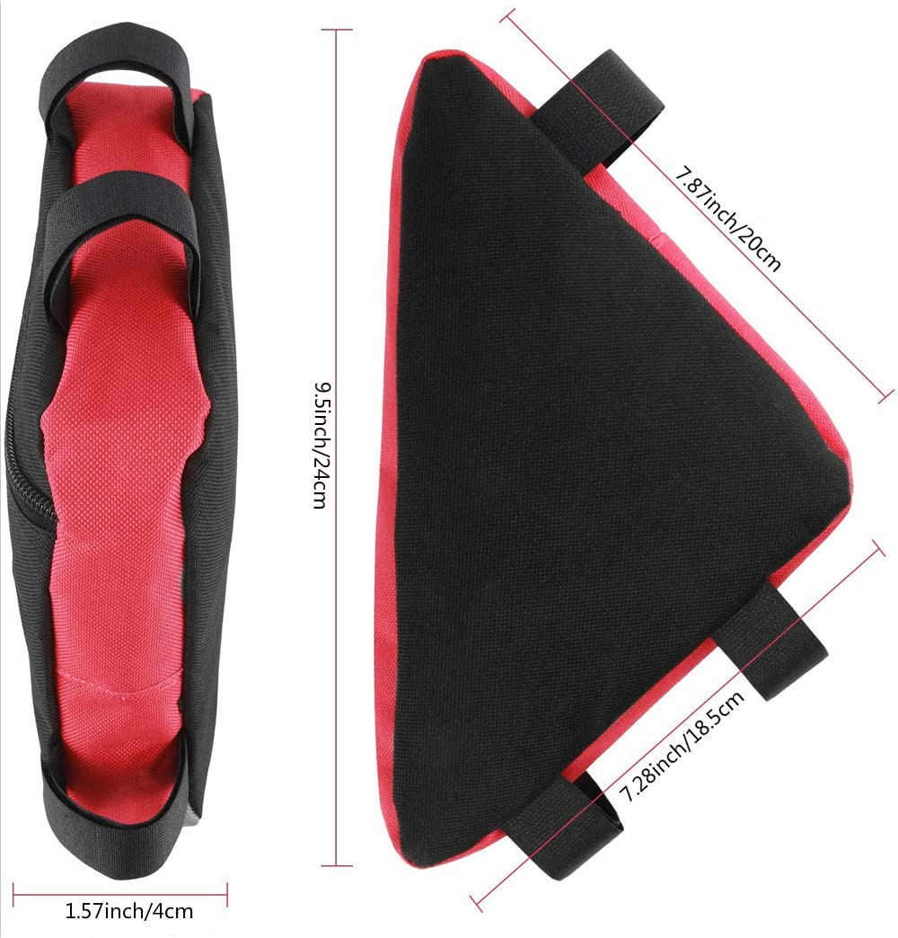 QWEQWE Bike Triangle Frame Bag - Bike Bicycle Storage Top Tube Bag Pack Triangle Pouch Road Mountain Cycling Strap Saddle Bag for Road Bikes Mountain Commute Bikes, Black/Red