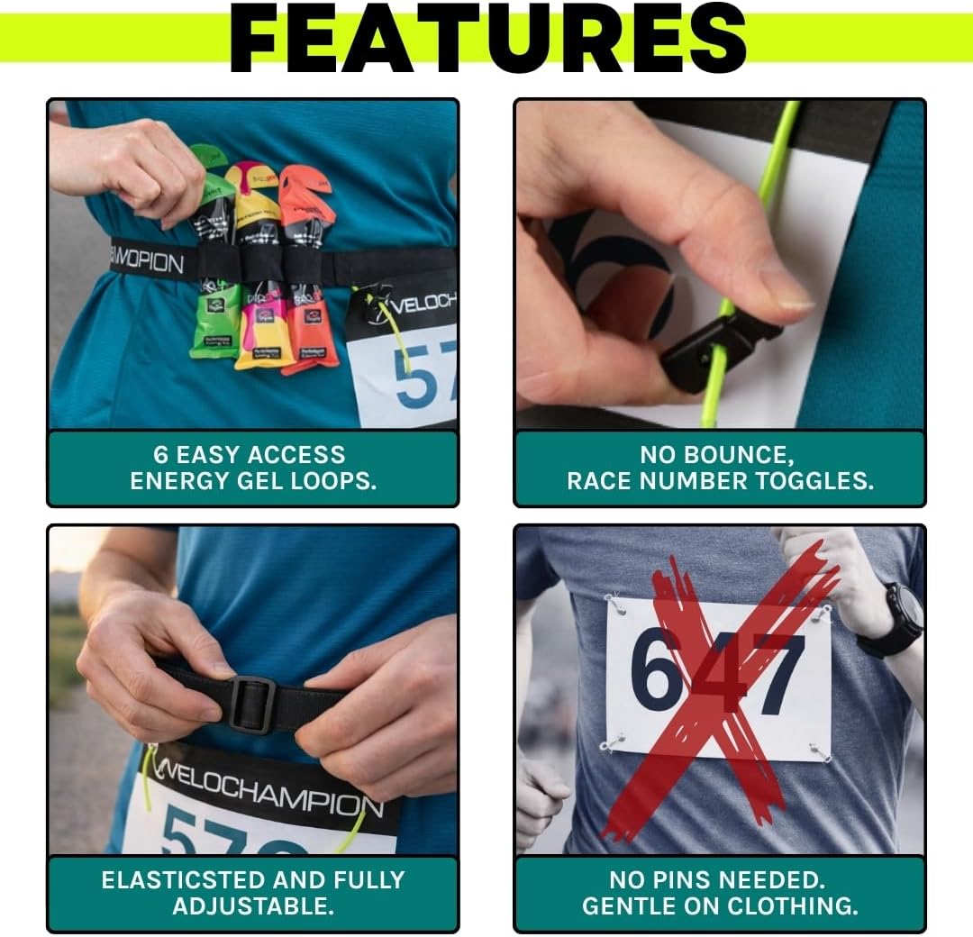 VeloChampion Lightweight Running Belt | Elasticated Fit with 6 Energy Gel Loops - No Pins Needed