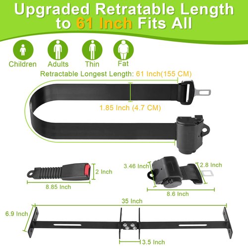 61 Inch Retractable DOT SeatBelts Street Legal 4 Passenger(2+2) Golf Cart Seat Belts Kit Bracket Fits EZGO TXT Yamaha Club Car DS (NOT FIT 2 Passenger Club Car Precedent Yamaha G29 Drive EZGO RXV)