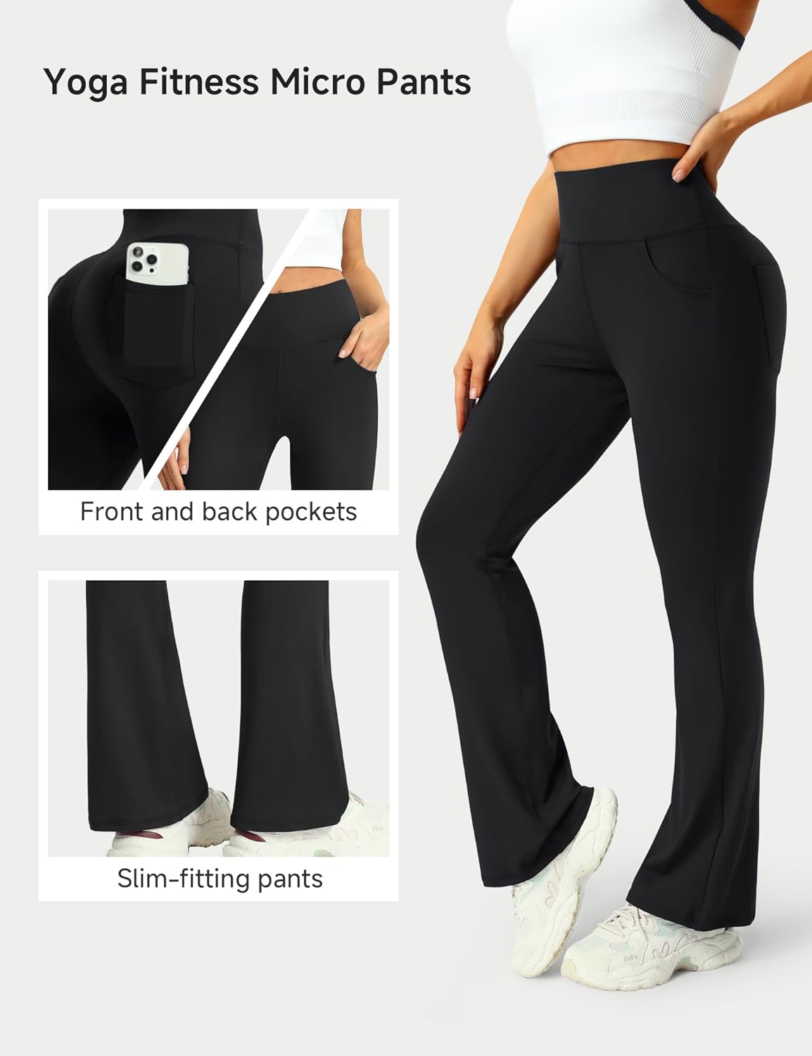 Skiennix Women's High Waist Flare Yoga Pants - Comfortable Wide Leg Design with Pockets | 3-Pack Set