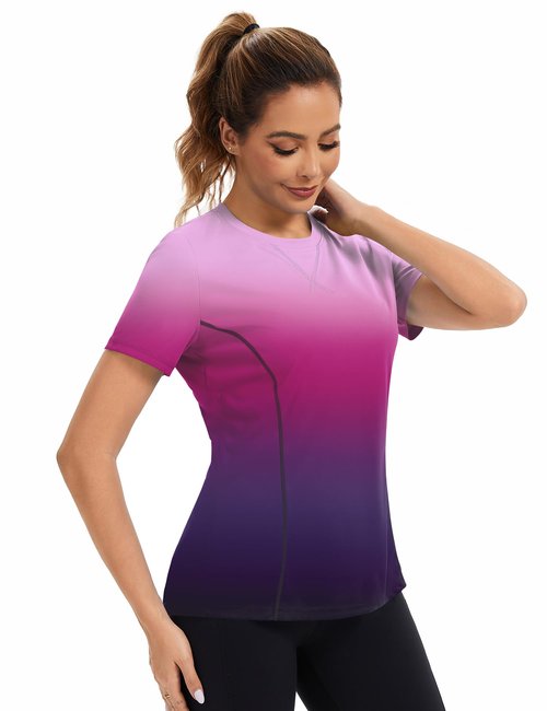 Avoogue Workout Tops for Women Breathable Athletic UPF50+ Sun Protection Shirts Summer Running Yoga Swim Outfits 2026(Gradient Purple,L)
