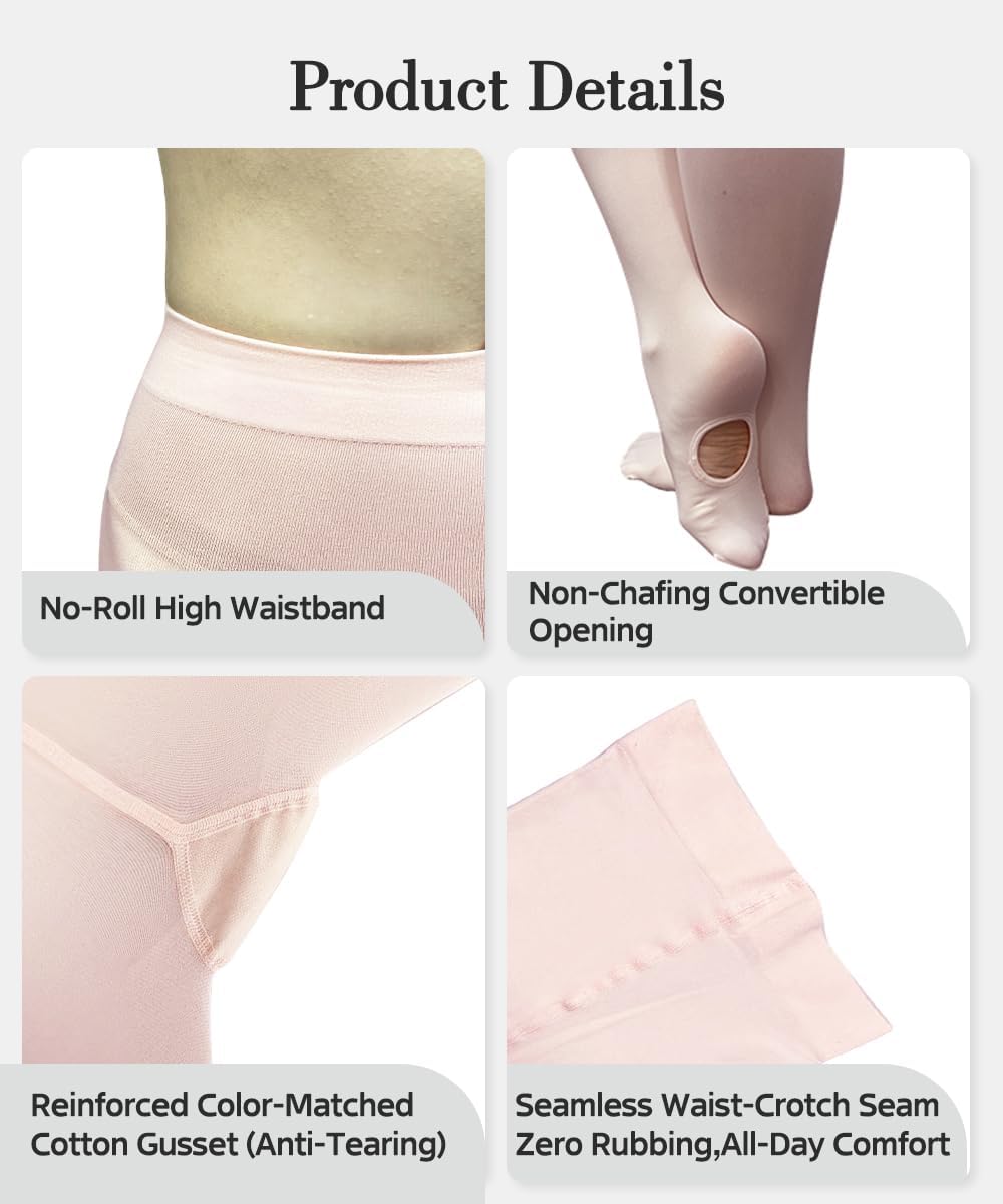 Skiennix Women's Ballet Tights | Opaque, Ultra Soft Convertible Dance Tights for Jazz & Yoga