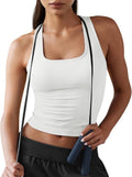 Fisoew Women's Square Neck Tank Top - Sleeveless Built-In Bra | Fitted Y2K Workout Crop Top