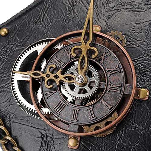 Leather Steampunk Messenger Bag for Women Black 166 - Retro Crossbody Satchel
