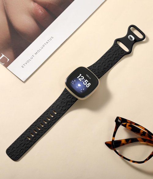 Odbeai Leopard Engraved Bands Compatible with Fitbit Versa 4 Bands for Woman/Versa 3 Bands,for Fitbit Sense 2 Bands/Sense Bands,Cute Fancy Soft Silicone Sport Waterproof Replacement Wristbands Strap