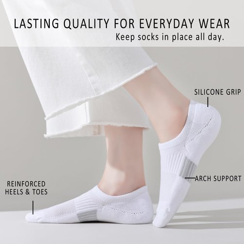 EPEIUS No Show Socks for Women - Cushioned Athletic Ankle Footies | 3/6 Pairs, Non-Slip Design