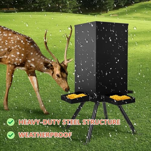 PROLEE Black 85lb Weatherproof Deer Feeder with 4 Feeding Trays & Stand