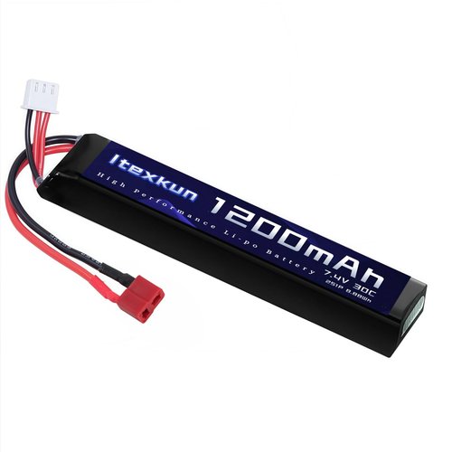 Itexkun 7.4V 2S 1200mAh Airsoft Battery Lipo Batteries T Plug 30C High Discharge Rate Rechargeable 2S Lipo Battery for Airsoft Model Guns with 7.4v Battery Charger