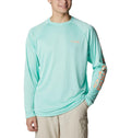 Columbia Men's Terminal Tackle Long Sleeve Fishing Shirt, Mint Cay/Bright Nectar Logo, Medium