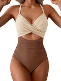 Eomenie Women's One Piece Swimsuits Tummy Control Cutout High Waisted Bathing Suit Wrap Tie Back 1 Piece Swimsuit Balck and White
