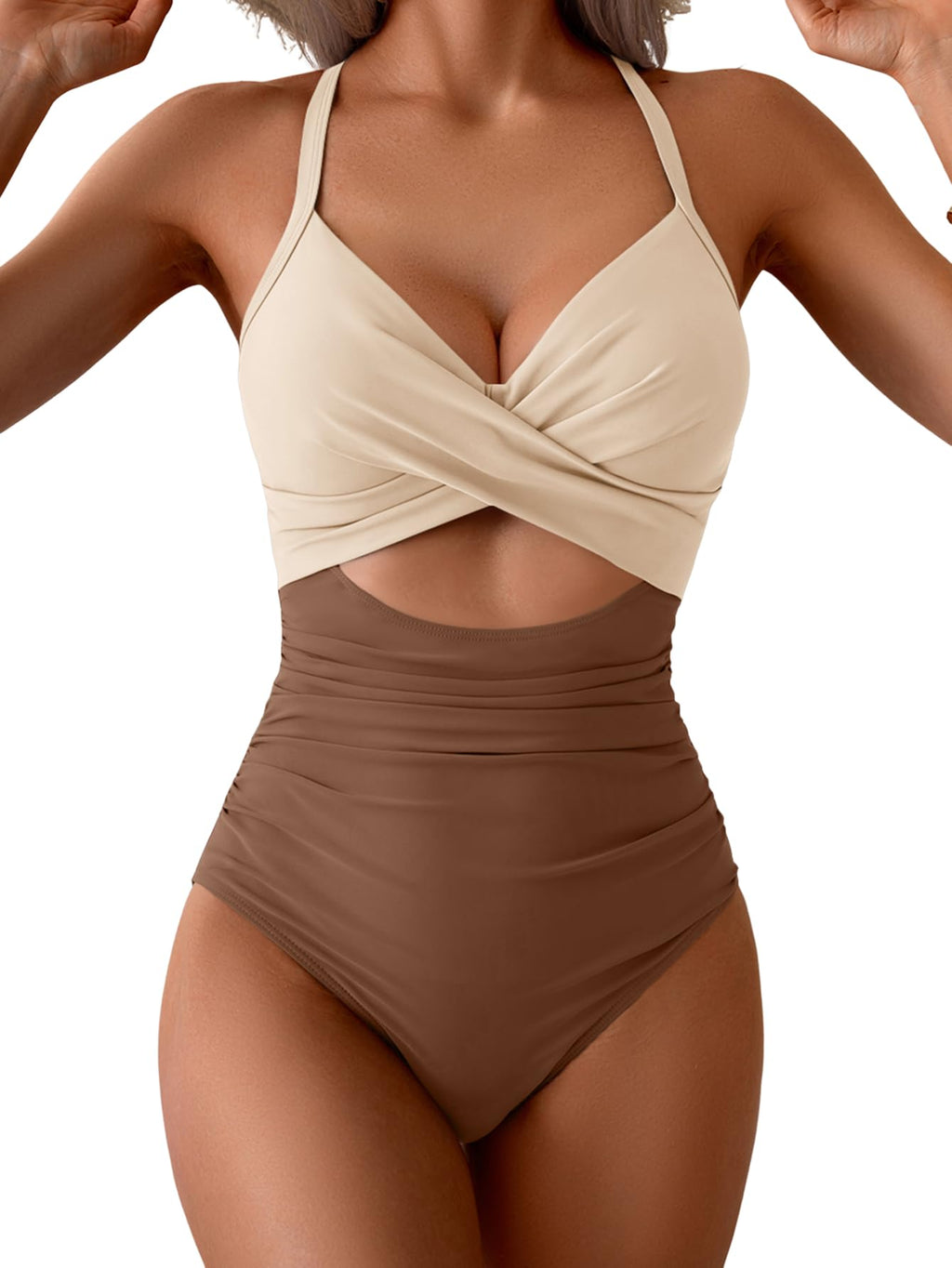 Eomenie Women's One Piece Swimsuits Tummy Control Cutout High Waisted Bathing Suit Wrap Tie Back 1 Piece Swimsuit Balck and White