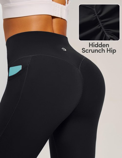 IUGA Invisible Scrunch Butt Lifting Leggings for Women No Front Seam Workout Leggings with Pockets Tummy Control Yoga Pants Black