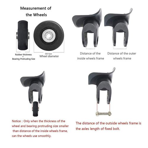 Byaning 2 Sets Luggage Suitcase Wheels Replacement,60/64/68/70/75/78mm Inline Outdoor Skate Replacement Wheels,Rubber Swivel Caster Wheels Repair Kits (OD:68 W:24 ID:6 Axles: 35)