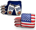 Patriotic Miller Lite Cornhole Bags Set – 8 Resin-Filled, Dual-Sided Pro-Style 6x6, Licensed Beer Flag Design