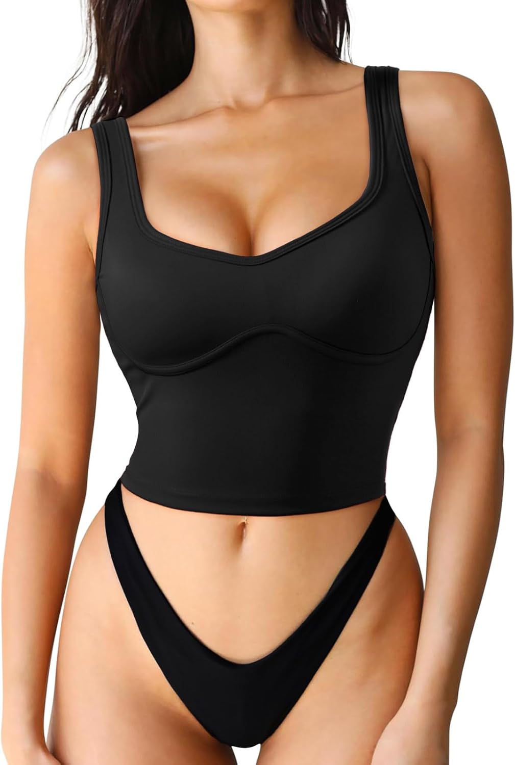 SUUKSESS Sports Bra - Sweetheart Neckline, Padded Comfort | Longline Crop Tank Top for Women