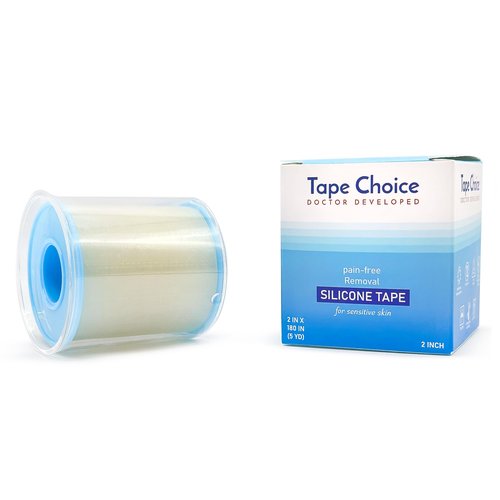 TapeChoice Silicone Tape for Skin Medical Silicone Tape Silicone Skin Tape Soft Silicone Tape Hypoallergenic Tape for Sensitive Skin Pain-Free Removal Tape Secures Dressing 1” 2" Wide (5.0ydx2.0in)