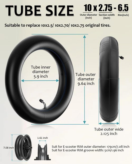 GYL 10x2.75-6.5 Off-road Rubber Outer Tire with 10 Inch Inner Tube for Speedway 5 Dualtron 3 Hover-1 Alpha JOYOR S Hiboy Titan PRO Electric Scooter Explosion-Proof Shockproof Super-Grip