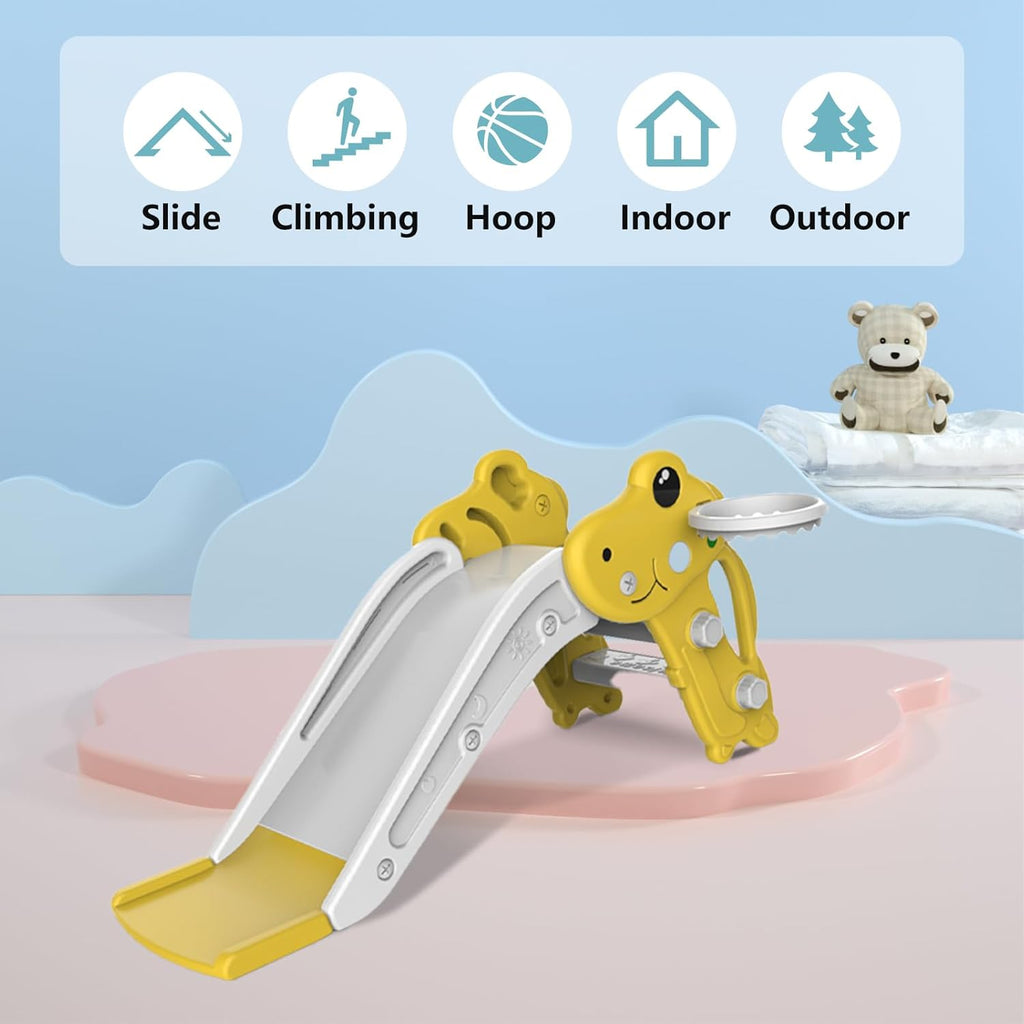 Skiennix Toddler Slide - Indoor/Outdoor Playset with Ball & Hoop, Non-Slip Steps | Yellow, Ages 1-3