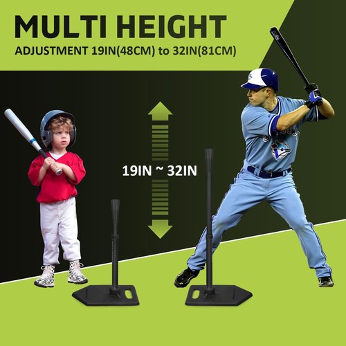 Eastgoing Baseball Tee - Adjustable 19"-32" Height | Telescopic Molded Rubber Batting Tee for Kids