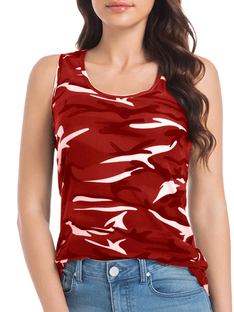 Women Racerback Camo Tank Shirts Cool Lightweight Tops Fabric Sport T Shirts Ladies Workout Tops for Walking Cycling Red Camo S
