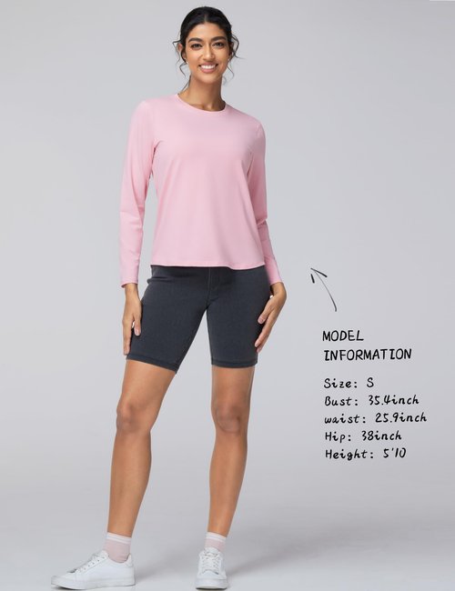 THE GYM PEOPLE Women's Long Sleeve Soft Workout Shirts Basic Crewneck UPF 50+ Sun Lightweight Fall Athletic Running Tops Pink
