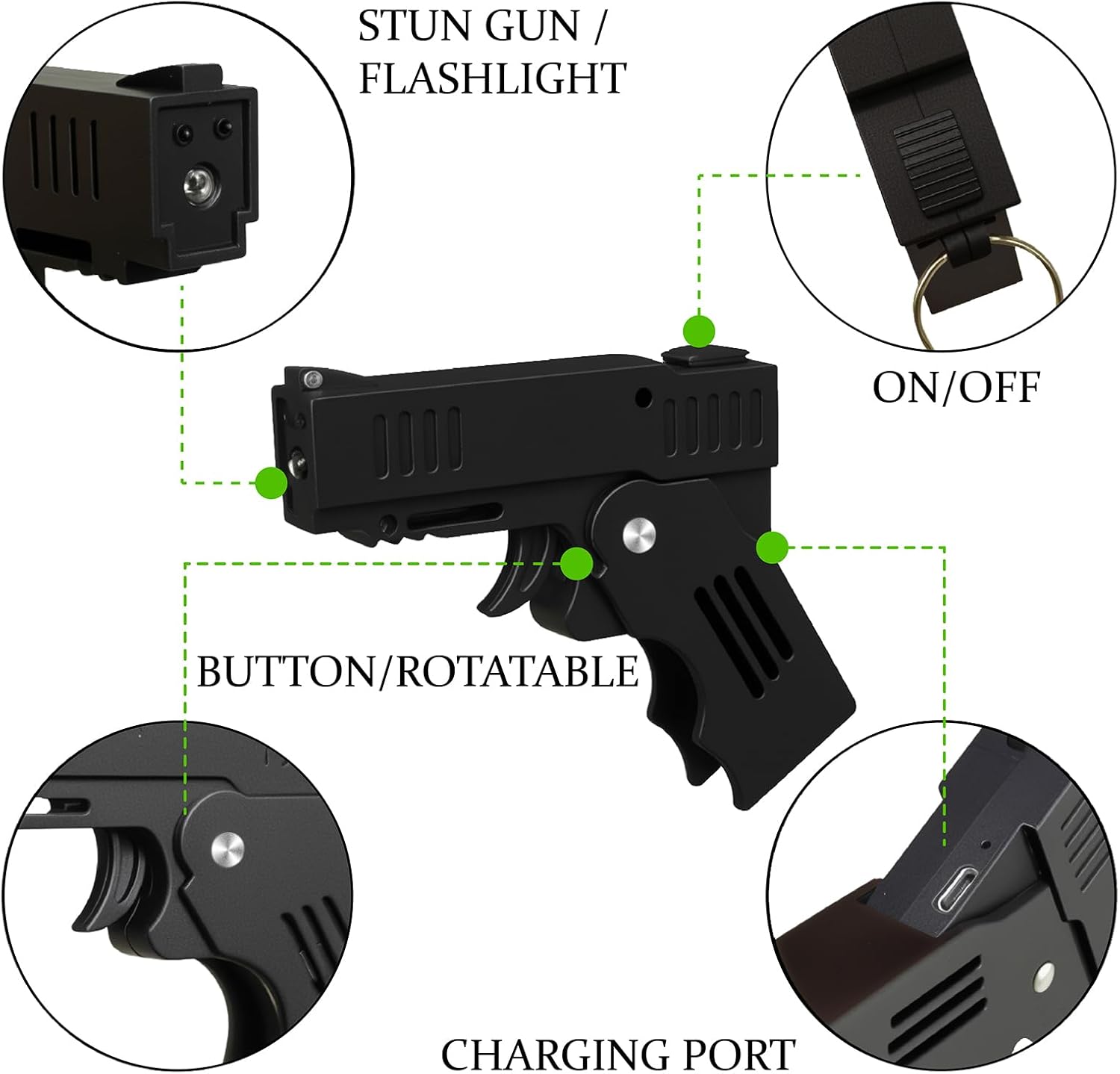 Skiennix Mini Stun Gun - Rechargeable Personal Security Device with Safety Switch & LED Flashlight