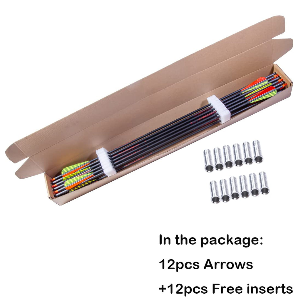 Pinals Traditional Archery 300 340 400 500 600 700 Spine Carbon Feather Arrows for Recurve Compound Bow Longbow Hunting Targets Arrow 12PCS 400 31"
