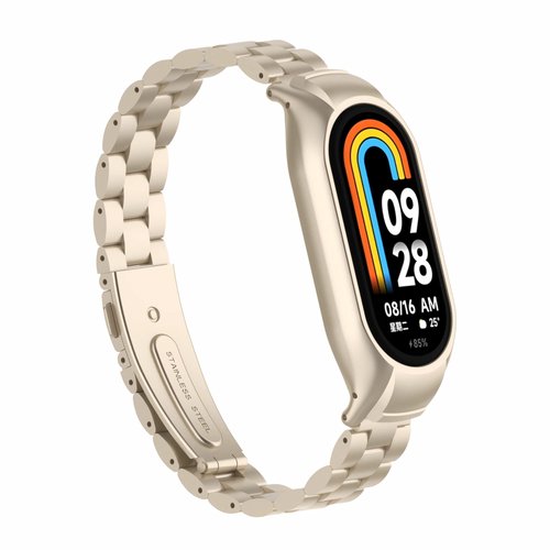 Frayollora Stainless Steel Watch Band Compatible with Xiaomi Mi Band 8, Modern Design, Starlight Color, 21mm Width, Waterproof, Lightweight, Casual Occasion, Tang Buckle Closure