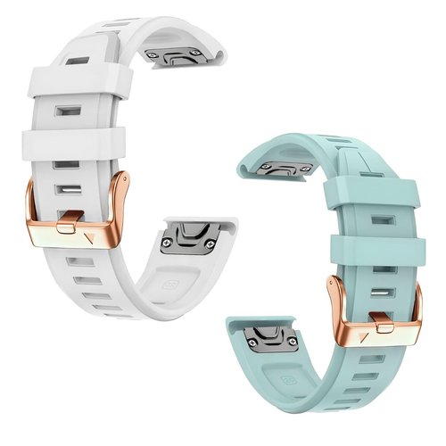 20mm Watch Band for Garmin fenix 5s 6s 7s, Quickfit 20 Bands Rose Gold Silicone WHITE and SEA FOAM Bundle