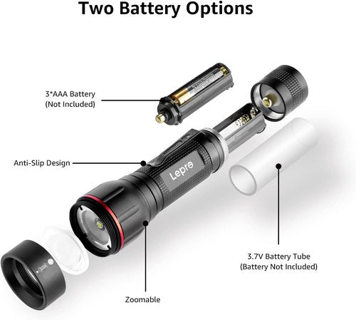 Lepro LED Flashlight - High Lumens, 5 Lighting Modes, Waterproof & Zoomable | 2 Pack for Emergencies & Camping