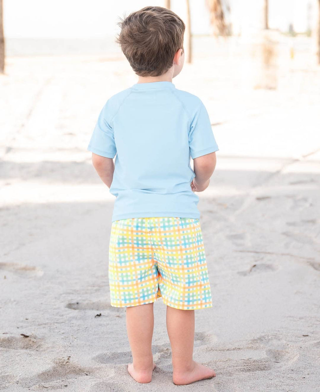 RUGGEDBUTTS Boys Classic Gingham Swim Trunks - UPF 50+ Sun Protection Fashion Swim Trunks