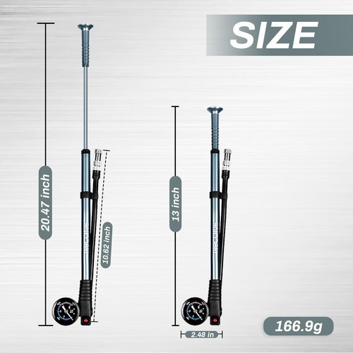 Hycline Shock Pump for Mountain Bike, High Pressure 300 Psi for Front Fork and Rear Bicycle Suspension Air Pump with Gauge Fits Schrader & Presta Tire Valve-Titanium