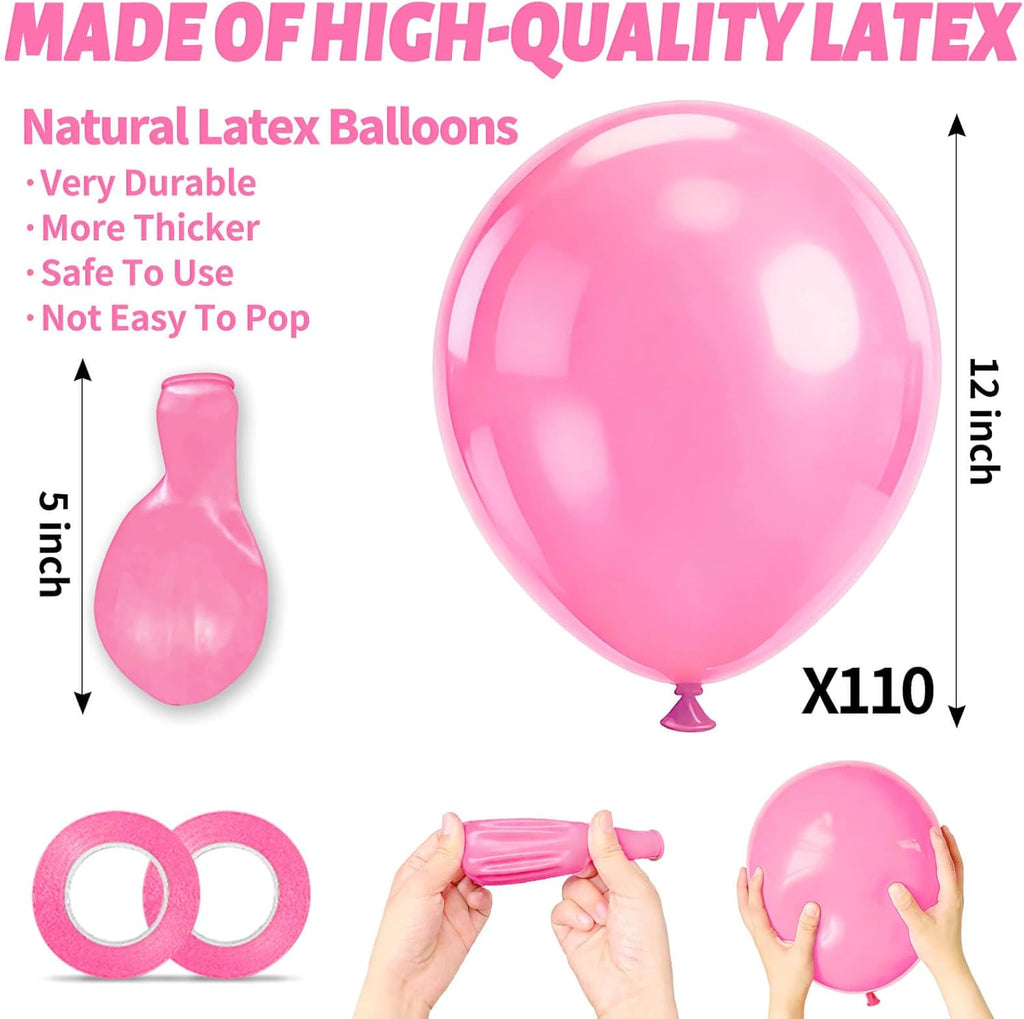 Pink Balloon | 110pcs 12-Inch Latex Balloons for Birthday, Valentine's Day & Weddings - Includes 2 Ribbons