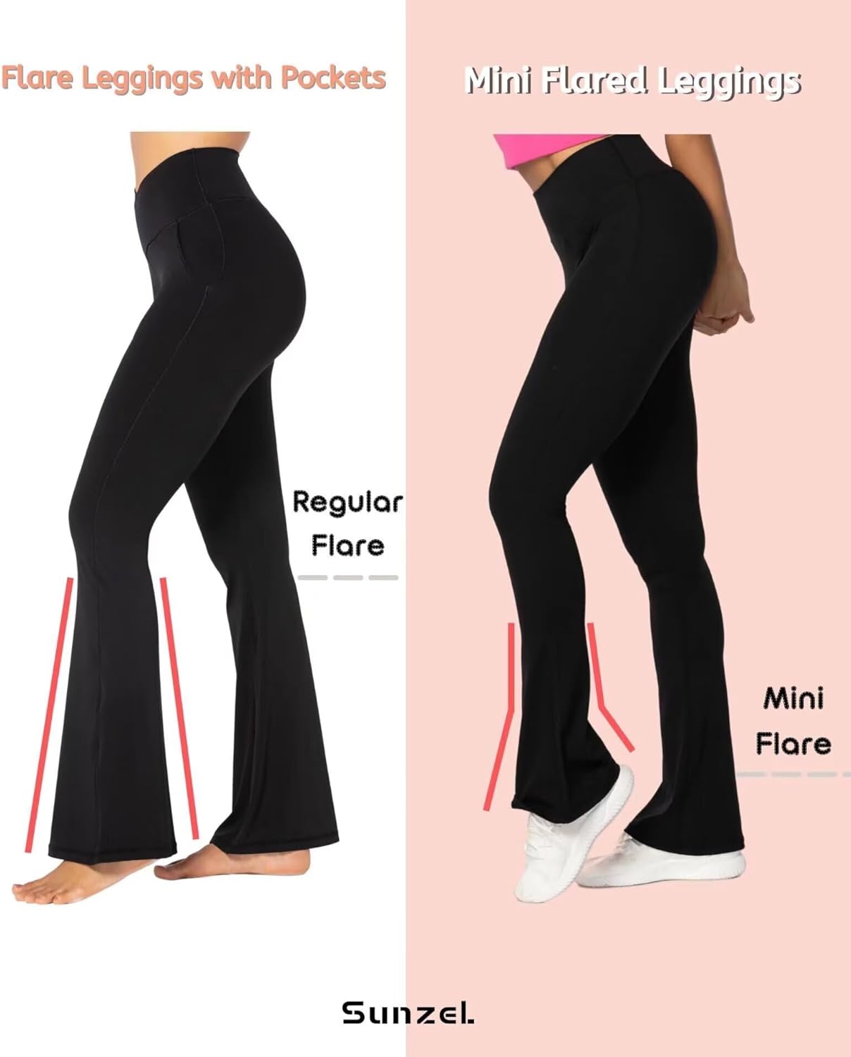 Sunzel High Waist Mini Flared Leggings - Tummy Control Casual Yoga Pants for Women | Perfect for Gym Workouts