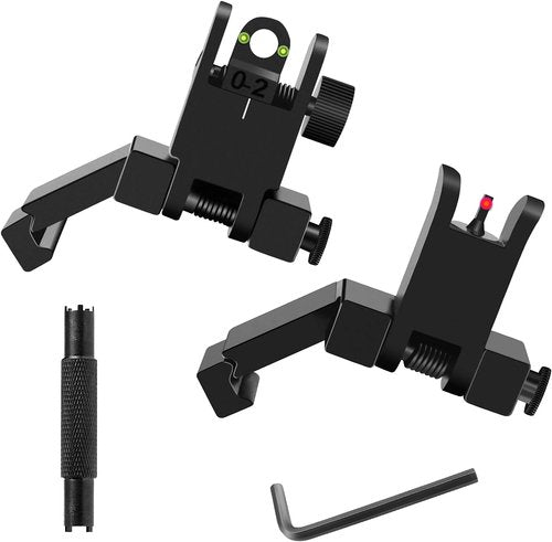 Fiber Optics Iron Sights - Low Profile 45 Degree Backup AR Sights with Red & Green Dots for Picatinny/Weaver Rail