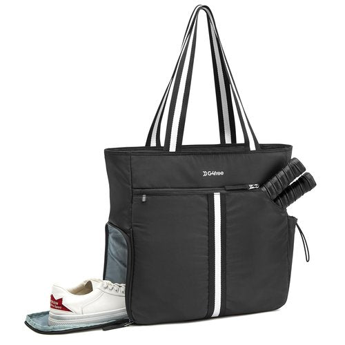 G4Free Pickleball Bag, Pickleball Tote Bag for Women Men, External Ball Bag with Shoe Compartment & Paddle Cover Pocket,Black