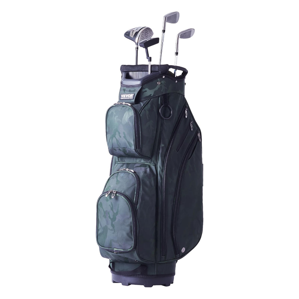 VEVOR Golf Cart Bag with 14 Way Organizer Divider Top, Premium Cart Bag with Stand, Durable Golf Bags with Handles & Dust Cover & Detachable Dual Strap for Men & Women (Army Green, 10 Pockets)