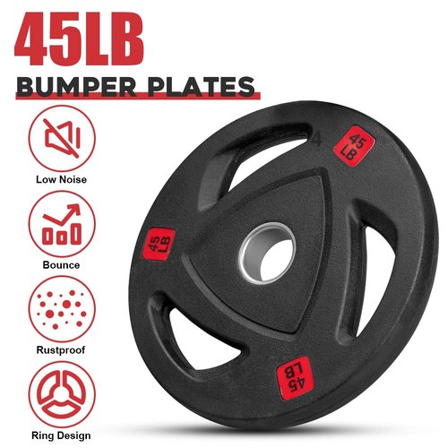 Weight Plates 2-Inch Rubber Coated Olympic Cast Iron Grip Plates Bumper Plates in Pairs or Single for Strength Training, Weightlifting and Bodybuilding