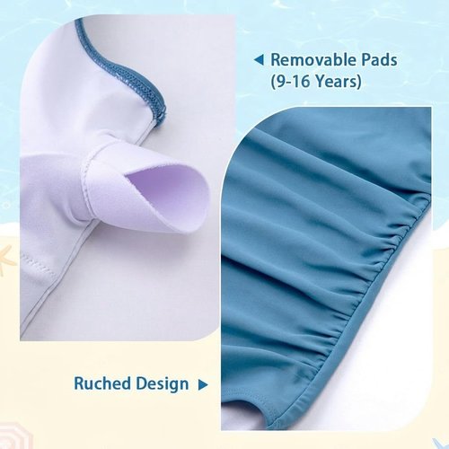 Belovance One-Piece Girls Swimsuit - Solid Color Ruched Design | Quick-Dry Beach Swimwear for Ages 7-16